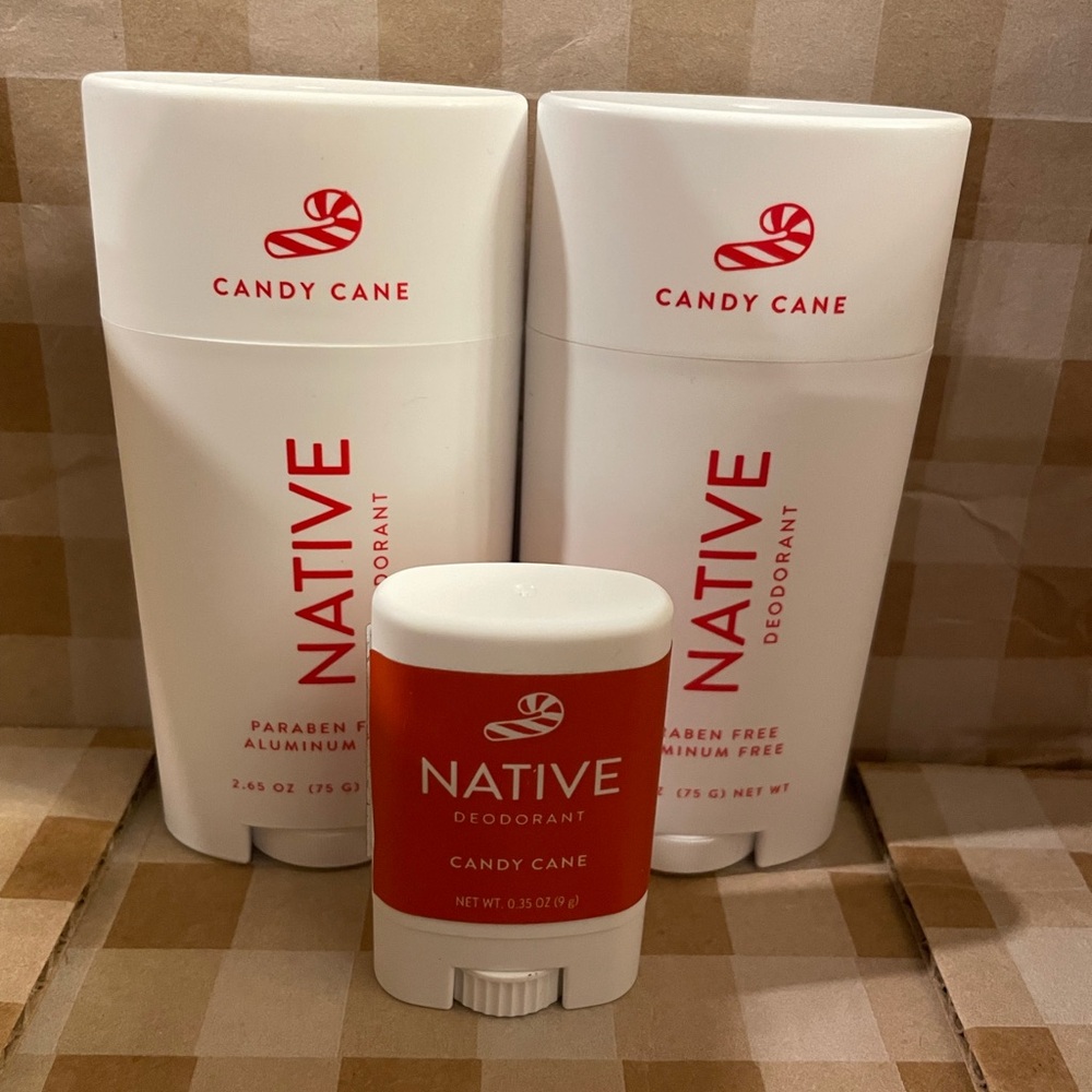 Native Candy Cane Deodorant Duo 2 Full Size & 1 Travel - White and Red